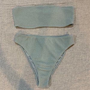 Blue ribbed high waisted bikini set